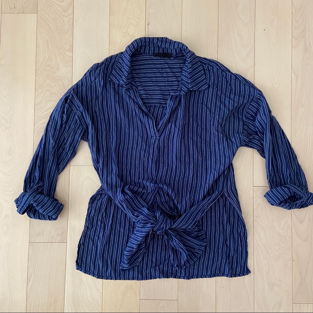 Mine Blue Flap Tie Front Shirt